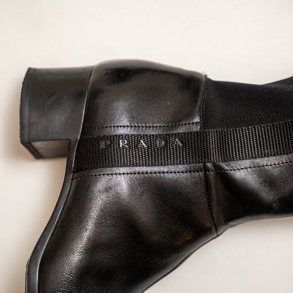 Vintage Prada Leather and Nylon Zip Up Ankle Boots - Picture 3 of 11